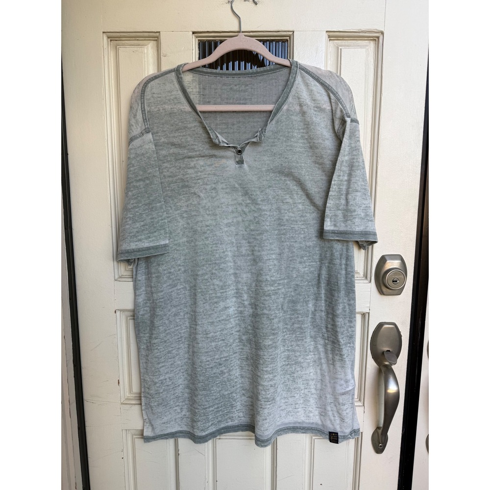 Lucky Brand Mens Venice Burnout Henley Shirt Green Grey Short Sleeve Size XL